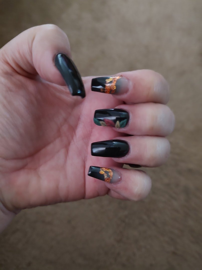 Salon chair with fresh manicure setup.